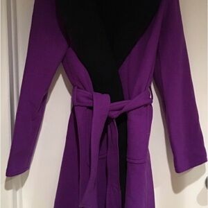 Lauren Ralph Lauren Wool Blend Purple Black Wrap Belted Coat